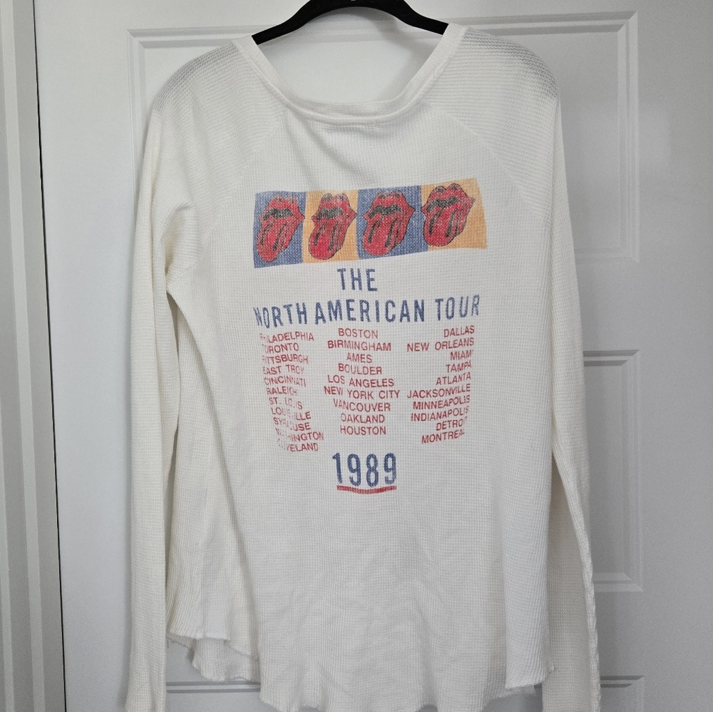 NWOT!!Daydreamer For Free People White Rolling Stones Concert Waffle Top. Size S - Picture 2 of 6